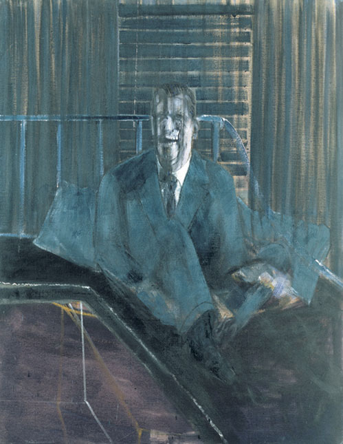 Dipinto a olio con uomo solitario. La solitudine dell'uomo nella modernità. di Francis Bacon.